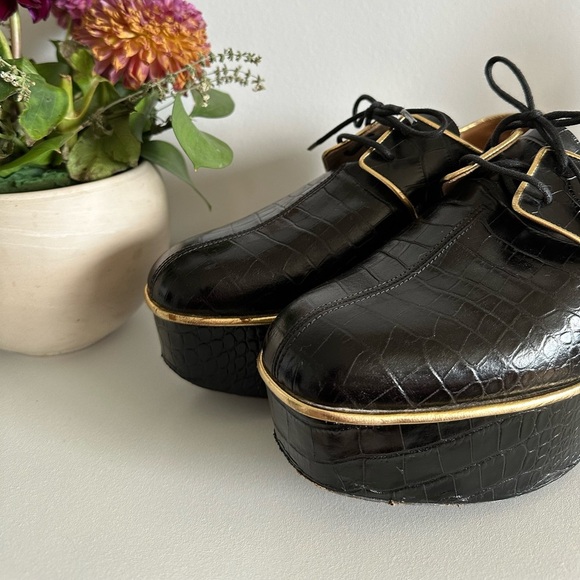 Dries Van Noten black & gold platform leather Oxford shoes - size 39 / US 8 - Picture 10 of 10